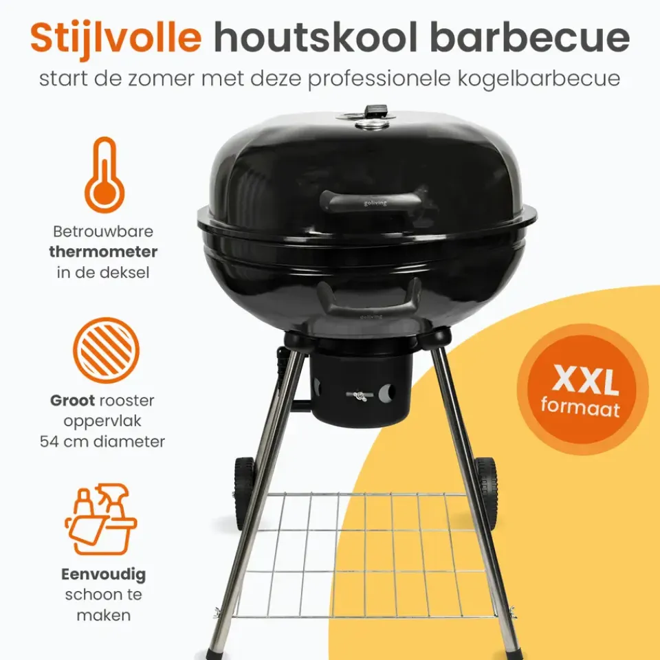Goliving Houtskool Barbecue - Ø54 cm - Inclusief Accessoires - BBQ op Wielen Hot