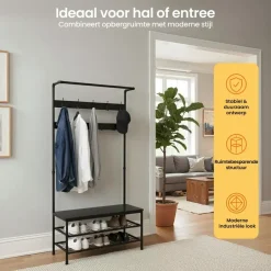 Goliving Kapstok - Garderoberek - Schoenenrek - Staand - XL - Zwart Hout New