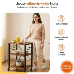 Goliving Keukentrolley - Keukenkast - Keukenrek - Keuken Organizer - Bruin Outlet