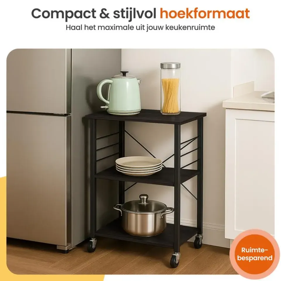 Goliving Keukentrolley - Keukenkast - Keukenrek - Keuken Organizer - Zwart Best