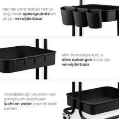 Goliving Keukentrolley op wieltjes - Serveerwagen - Keuken Trolley - Met Bakjes Clearance