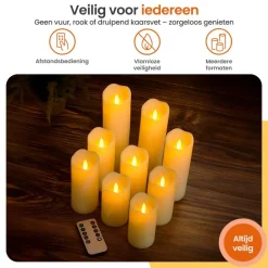 Goliving Led Kaarsen - Bewegende Vlam - Afstandsbediening - Set van 9 Sale