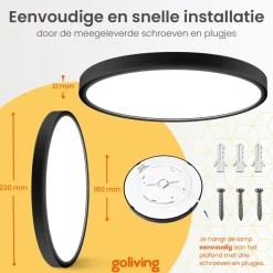Goliving Plafondlamp - Plafonnière - LED - Ø23cm - Zwart New