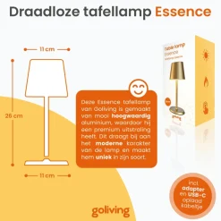 Goliving Tafellamp Oplaadbaar – Draadloos en dimbaar – Moderne touch lamp Online