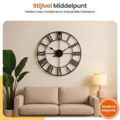 Goliving Wandklok Industrieel - Stil uurwerk - Metaal - Ø 60 cm - Zwart Sale