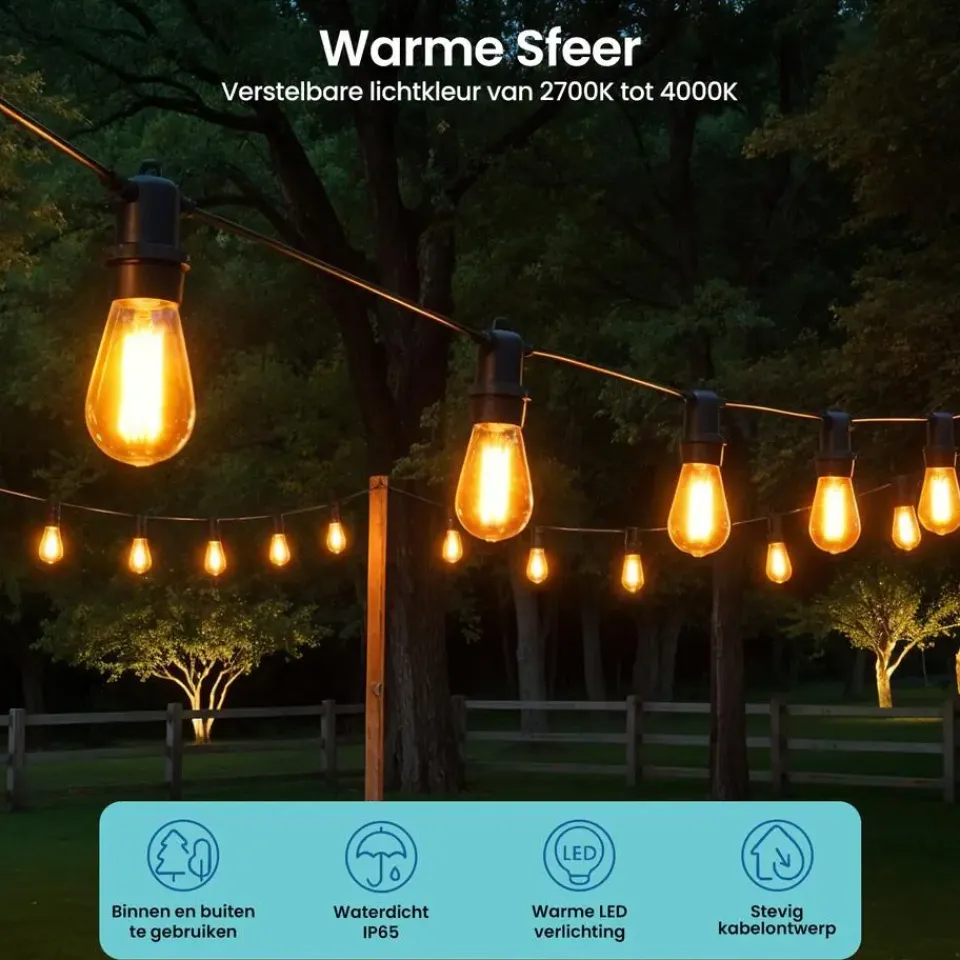 Gologi lichtsnoer buiten en binnen - Lichtslinger 10M - Tuinverlichting LED Clearance