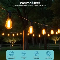 Gologi lichtsnoer buiten en binnen - Lichtslinger 15M - Tuinverlichting LED Hot