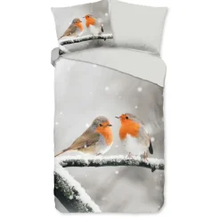 Good Morning Dekbedovertrek "roodborst vogels in de sneeuw" (140x200/220 cm)