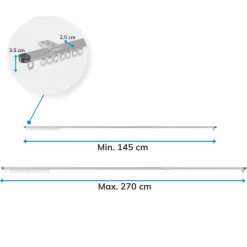 Merkloos Gordijnrail - uitschuifbaar - van 145 tot 270 cm - aluminium - gebroken wit Best