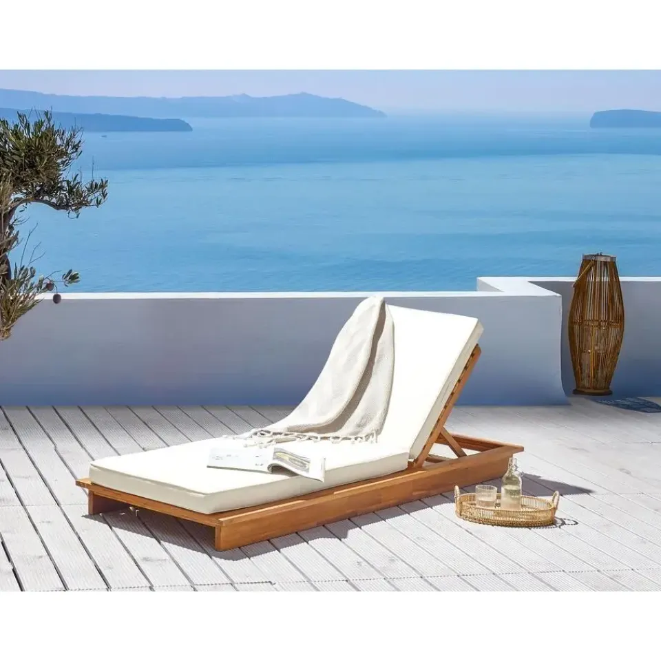 Beliani GRANARI - Ligstoel - Lichthout/Off-white - Acaciahout