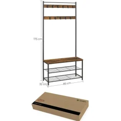 Merkloos Groot Garderoberek XL met Schoenenbank 175 x 85 cm Hot