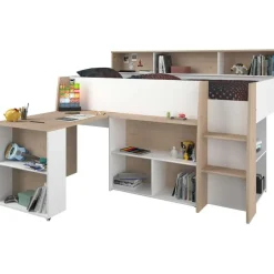 Parisot Halfhoogslaper Duffy 90x200cm met bureau - wit / eikdecor Discount