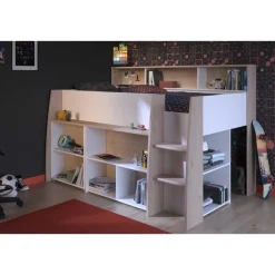 Parisot Halfhoogslaper Duffy 90x200cm met bureau - wit / eikdecor Discount