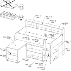 Parisot Halfhoogslaper Duffy 90x200cm met bureau - wit / eikdecor Discount