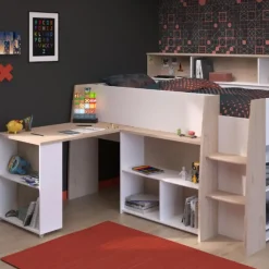 Parisot Halfhoogslaper Duffy 90x200cm met bureau - wit / eikdecor Discount