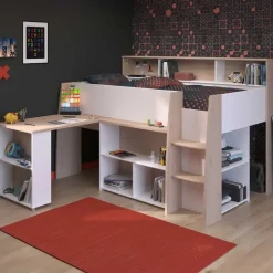 Parisot Halfhoogslaper Duffy 90x200cm met bureau - wit / eikdecor Discount