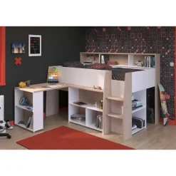 Parisot Halfhoogslaper Duffy 90x200cm met bureau - wit / eikdecor Discount