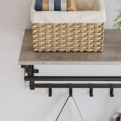 Merkloos Hangende Kapstok met Plank, 5 haken - Grijs zwart Clearance