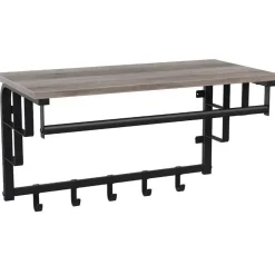 Merkloos Hangende Kapstok met Plank, 5 haken - Grijs zwart Clearance