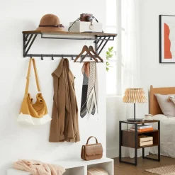 Merkloos Hangende Kapstok met Plank - Bruin Zwart Sale