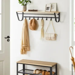 Merkloos Hangende Kapstok voor Muur of Wand - 8 Haken en 1 Bar - 90 cm Lang - Lichte Eik Hot