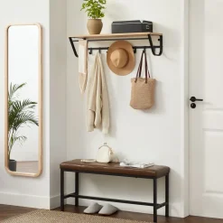 Merkloos Hangende Kapstok voor Muur of Wand - 8 Haken en 1 Bar - 90 cm Lang - Lichte Eik Hot