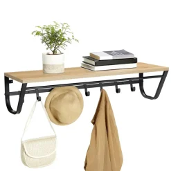 Merkloos Hangende Kapstok voor Muur of Wand - 8 Haken en 1 Bar - 90 cm Lang - Lichte Eik Hot