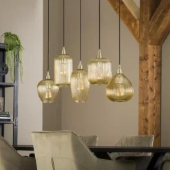Dimehouse Hanglamp Ella glas amber rond 5-lichts 20x120x150 cm Amber color glas Clearance