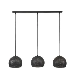 Dimehouse Hanglamp industrieel Aya 3-lichts zwart bruin 25x110x150 cm Zwart bruin Discount