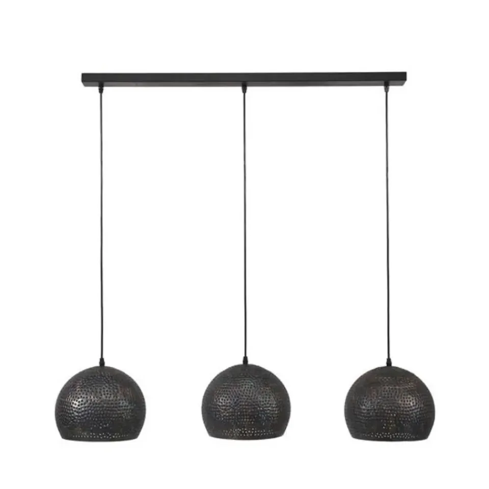 Dimehouse Hanglamp industrieel Aya 3-lichts zwart bruin 25x110x150 cm Zwart bruin Discount
