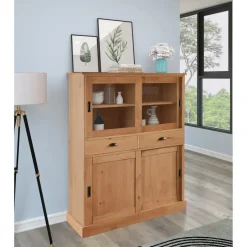 Loft24 Harry - Kast met 2 glazen deuren en 2 deuren natuurlijk grenen Outlet