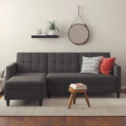 Dorel Home Hartford - 3-zits hoekslaapbank in antraciet stof Clearance