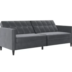 Dorel Home Hartford - 3-zits slaapbank in antraciet fluweel Clearance