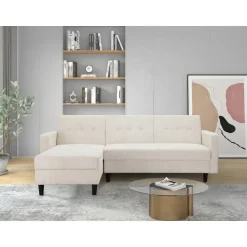 Dorel Home Hartford II - 3-zits hoekslaapbank in crèmekleurige stof Clearance