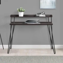 Dorel Home Haven - Bureau in donkerbruin met metalen poten Clearance