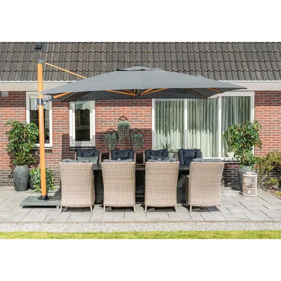 Garden Impressions Hawaii Big Pole II parasol - 350x350 cm - l. teaklook -royal antraciet