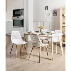 Leen Bakker HAZELTON - Set van 4 stoelen - Wit - Synthetisch materiaal Clearance