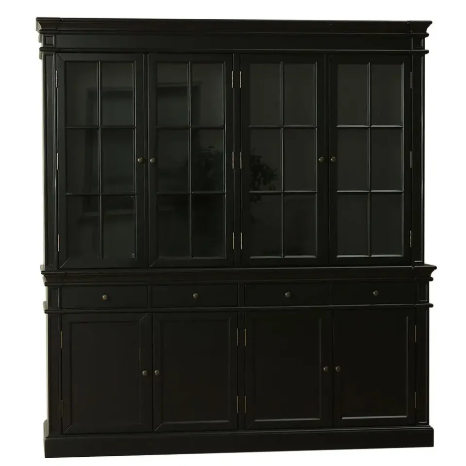 Hioshop Amaretta vitrinekast 4 deuren- zwart antiek gepatineerd Breedte 186 Outlet