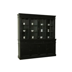 Hioshop Amaretta vitrinekast 4 deuren- zwart antiek gepatineerd Breedte 186 Outlet