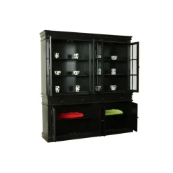 Hioshop Amaretta vitrinekast 4 deuren- zwart antiek gepatineerd Breedte 186 Outlet