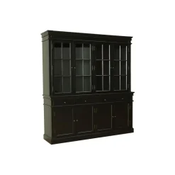 Hioshop Amaretta vitrinekast 4 deuren- zwart antiek gepatineerd Breedte 186 Outlet