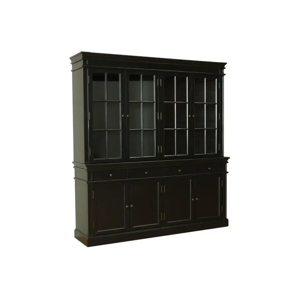 Hioshop Amaretta vitrinekast 4 deuren- zwart antiek gepatineerd Breedte 186 Outlet