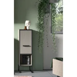 Hioshop Bagno badkamerkast 1 deur 1 vak lichtgrijs- crèmekleurig New