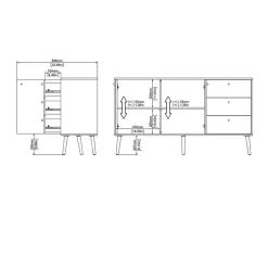Hioshop Bodo dressoir 2 deuren- 3 lades matgrijs Discount