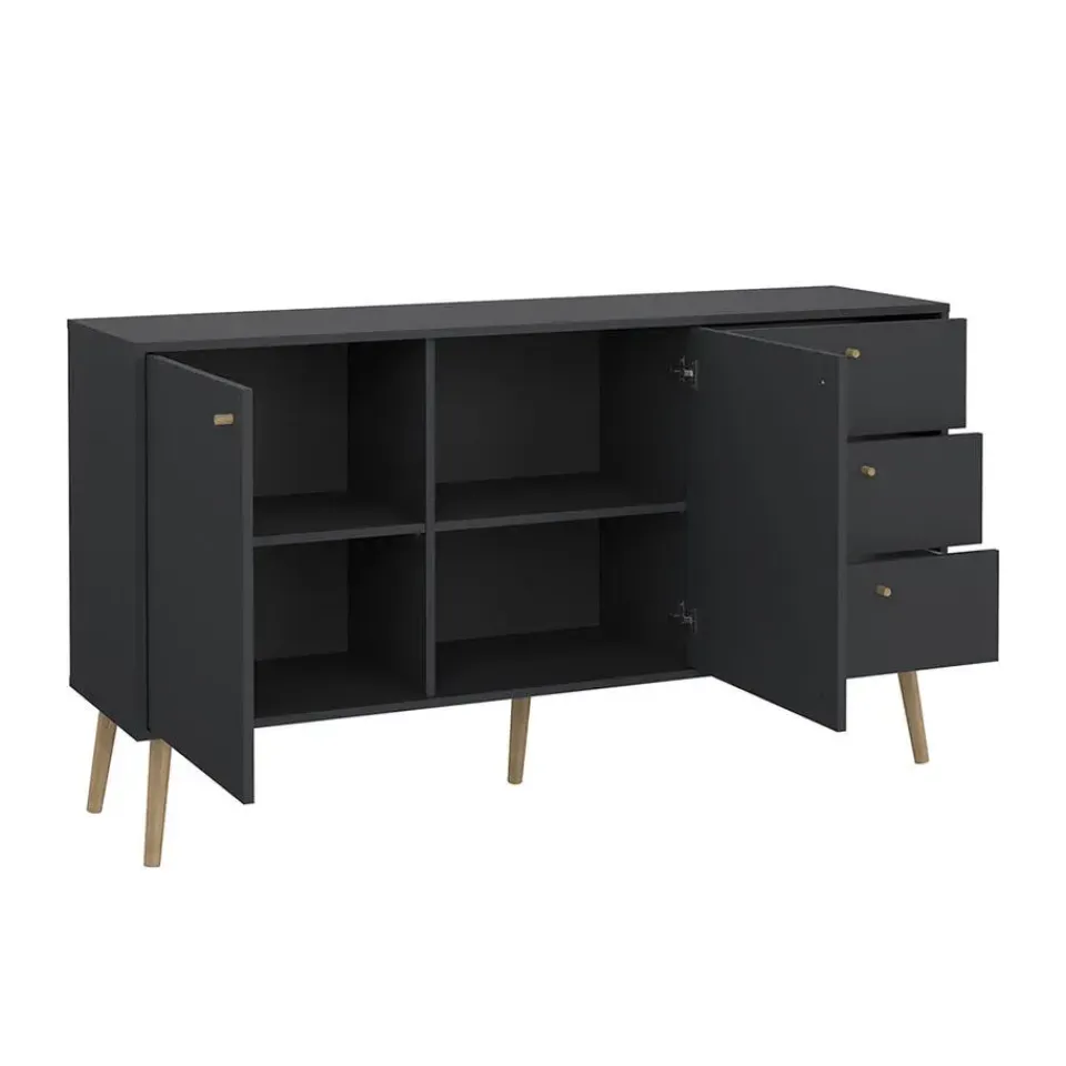 Hioshop Bodo dressoir 2 deuren- 3 lades matgrijs Discount