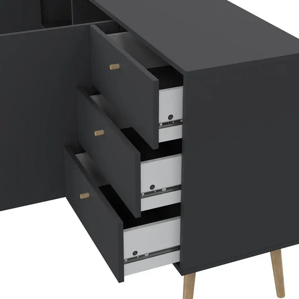 Hioshop Bodo dressoir 2 deuren- 3 lades matgrijs Discount