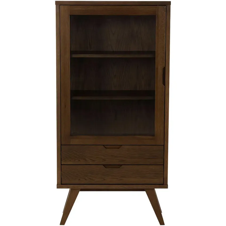 Hioshop Bristol vitrinekast 1 deur 2 lades 2 planken grijs Best