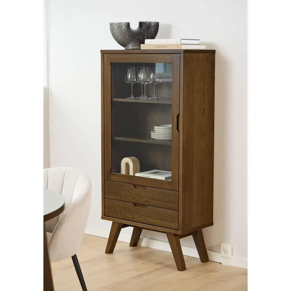 Hioshop Bristol vitrinekast 1 deur 2 lades 2 planken grijs Best