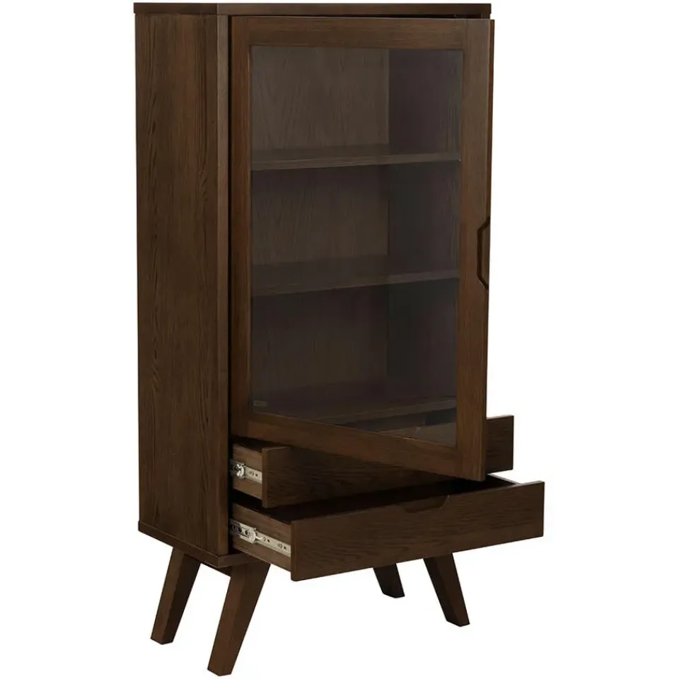 Hioshop Bristol vitrinekast 1 deur 2 lades 2 planken grijs Best