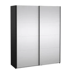 Hioshop Catania schuifdeurkast 2 deuren met spiegel 180x220cm mat zwart Clearance